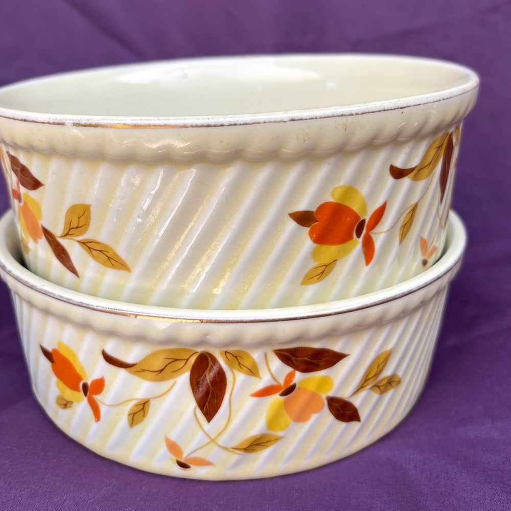 JEWEL TEA Hall Superior Autumn Leaf 8" (2 bundle Ribbed Soufflé Quiche Baker MCM